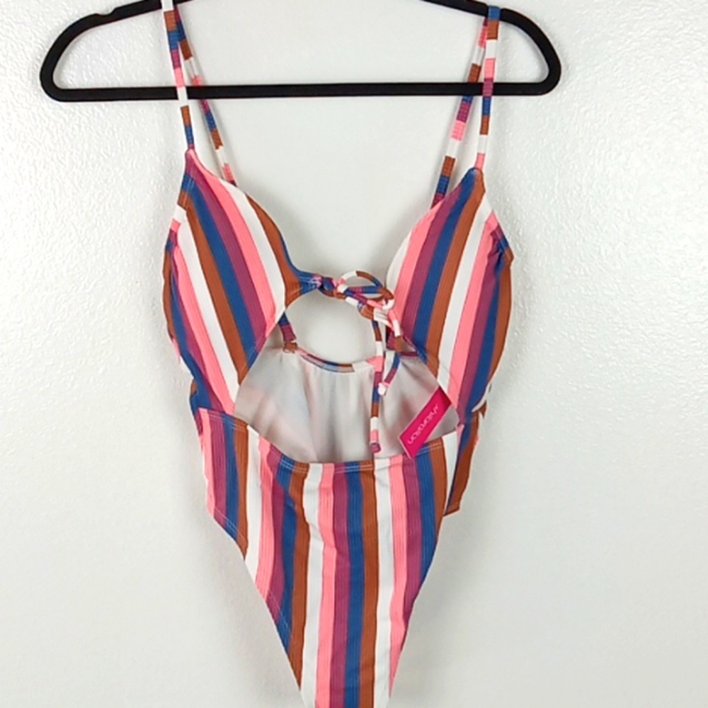 Xhilaration Swimsuit Junior's M 4-6 Ribbed Tie Front One Piece Multicolor NWT